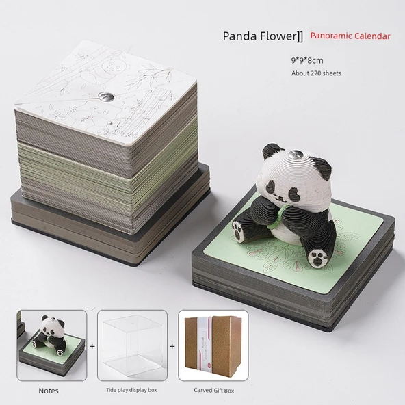 3D Stereo Panda Çiçek 2025 Takvim Moda Oyun Ekranlı ve Oyma Hediye Kutulu