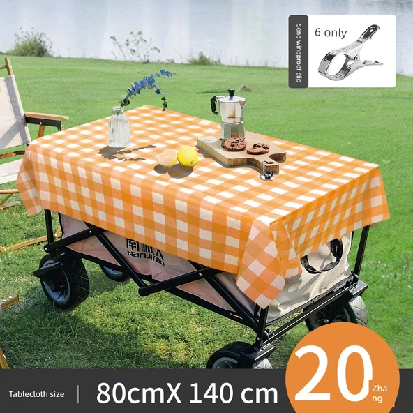 Su Geçirmez Dikdörtgen Masa Örtüsü - Turuncu Kareli 80x140cm 20 Adet + Rüzgar Klipsi