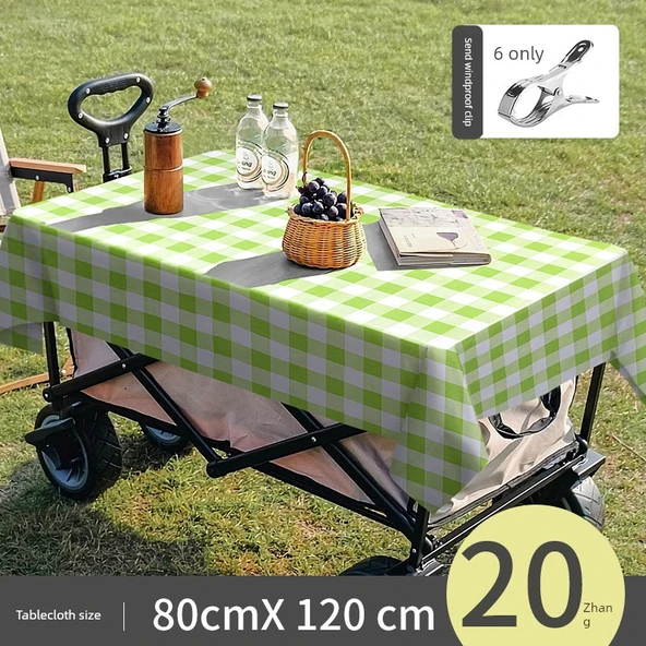 Su Geçirmez Dikdörtgen Masa Örtüsü - Yeşil Kareli 80x120cm 20 Adet + Rüzgar Klipsi