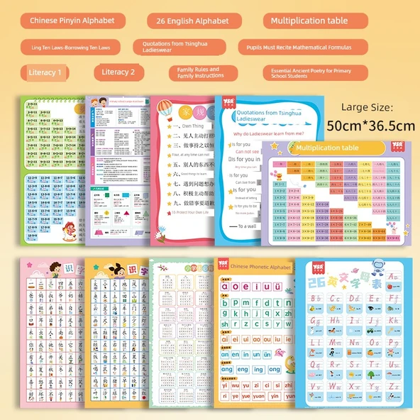 Pinyin Duvar Tablosu - İlkokul Bilgi Tablosu