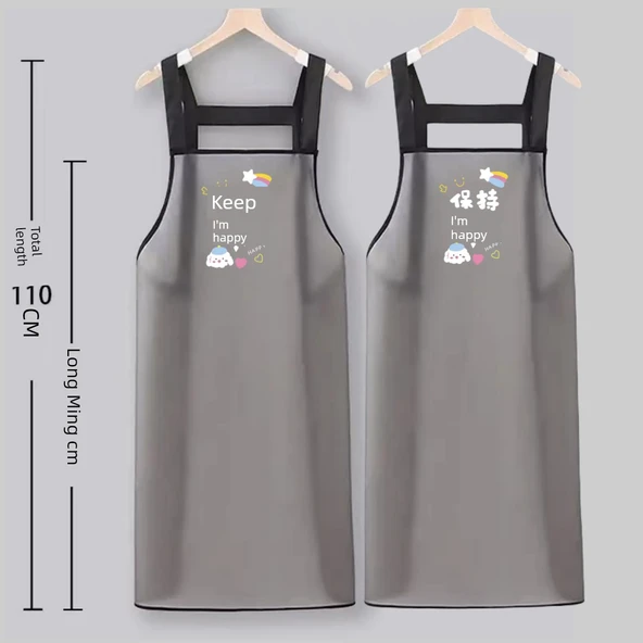 TPU Şeffaf Su Geçirmez Önlük - Askılı Su Geçirmez Mutlu Desenli 95cm Cepsiz