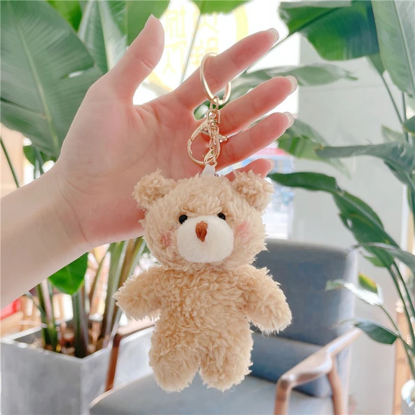 Peluş Kahverengi Ayıcık Altın Tokalı Anahtarlık - 11cm