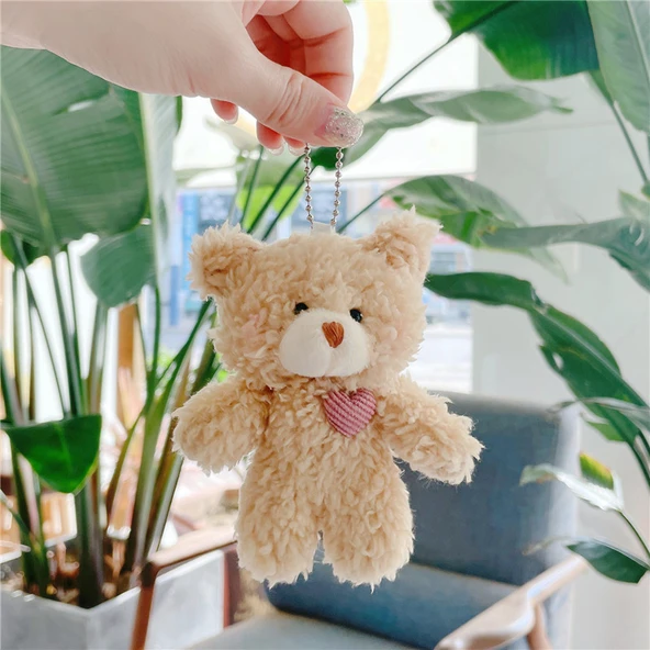 Peluş Kahverengi Ayıcık Altın Tokalı Anahtarlık - 11cm - 9