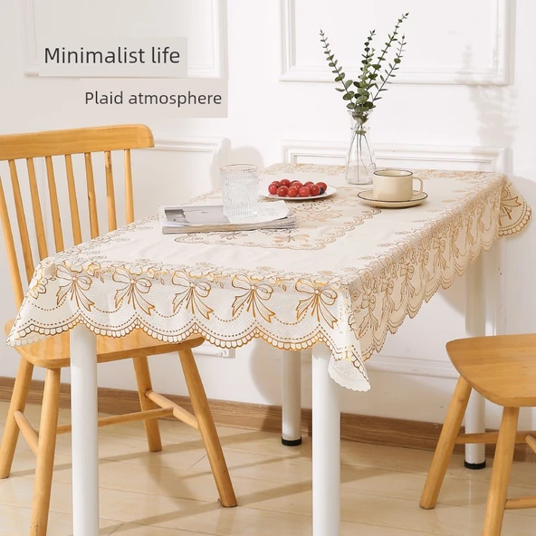 PVC Bronz Desenli Masa Örtüsü - Altın-1 Oval 150x228cm - 4