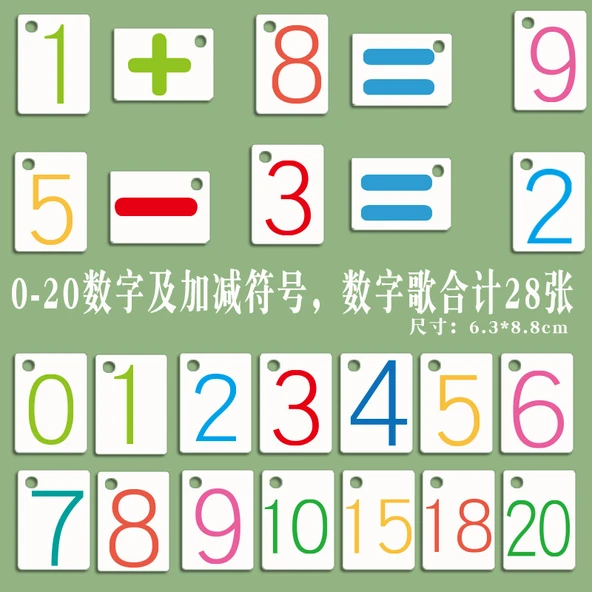 Okul Öncesi Pinyin ve Okuma Yazma Öğrenme Kartları - 0-20 Sayılar ve İşlem Sembolleri