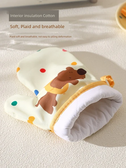 Isıya Dayanıklı Fırın Eldiveni - Zıplayan Köpek Yavrusu Desenli - Silikonlu - 2'li Paket - 5