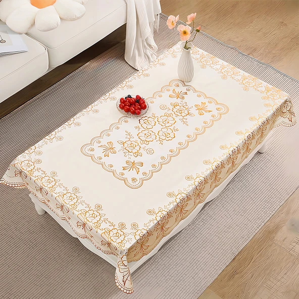 PVC Bronz Desenli Masa Örtüsü - Altın 2 Dikdörtgen 60x120cm - 2