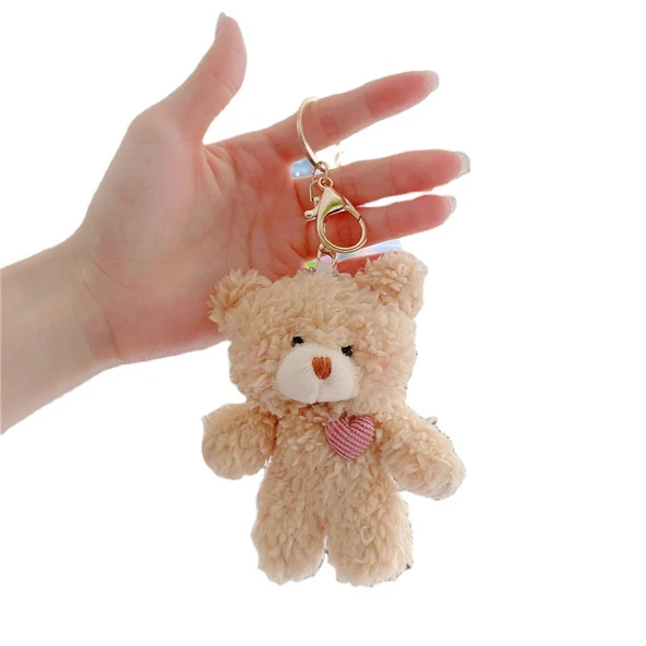 Peluş Kahverengi Ayıcık Altın Tokalı Anahtarlık - 11cm - 6