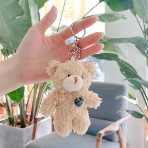 Peluş Kahverengi Ayıcık Altın Tokalı Anahtarlık - 11cm - 10