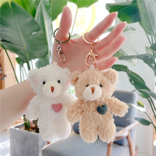 Peluş Kahverengi Ayıcık Altın Tokalı Anahtarlık - 11cm - 7