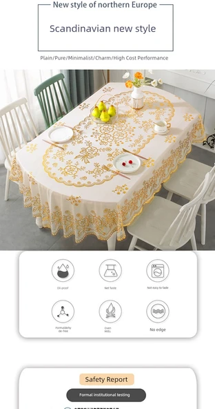 PVC Bronz Desenli Masa Örtüsü - Altın 2 Dikdörtgen 60x120cm - 10