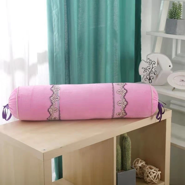 Hamileler İçin Silindir Süngerli Masaj Yastığı - Açık Pembe (60cm, İnci Pamuklu)