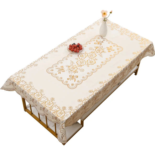 PVC Bronz Desenli Masa Örtüsü - Altın 2 Dikdörtgen 60x120cm - 6
