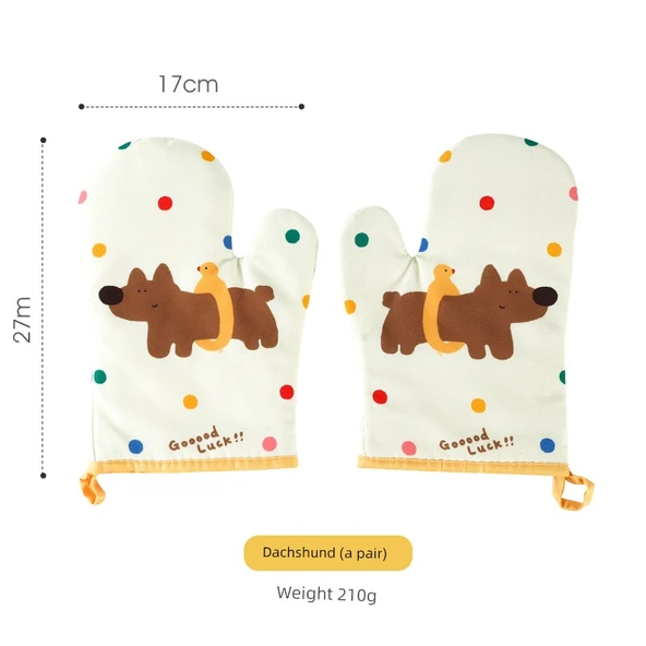 Isıya Dayanıklı Fırın Eldiveni - Sosis Köpek Desenli - Silikonlu - 2'li Paket