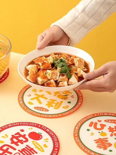 Isıya Dayanıklı Silikon Amerikan Servis - Huzur ve Neşe + Başarı + İyi Şanslar [3 Adet] 15.5x15.5cm - Resim 4