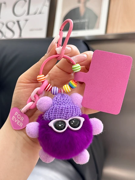Peluş Oyuncak Bebek Araba Anahtarlık - Koyu Mor