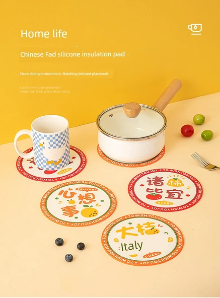 Isıya Dayanıklı Silikon Amerikan Servis - Huzur ve Neşe + Başarı + İyi Şanslar [3 Adet] 15.5x15.5cm - Resim 7