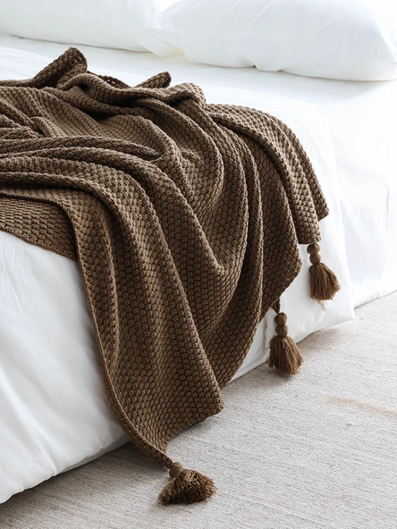 Örgü Desenli Nordic Battaniye - Mocha Kahverengi - 125x230cm
