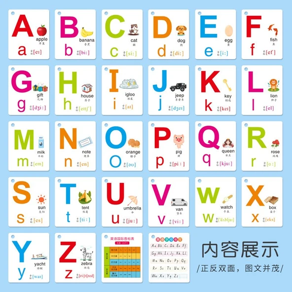 İngilizce Alfabe Öğrenme Kartları - Yuvarlak Stil 4 Yaprak - Resim 3