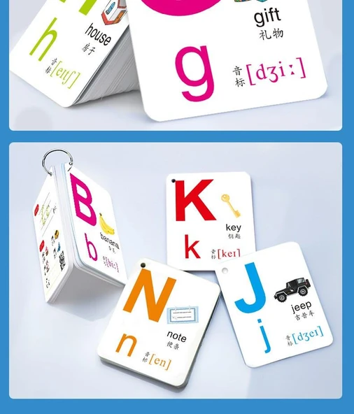 İngilizce Alfabe Öğrenme Kartları - Yuvarlak Stil 4 Yaprak - Resim 10