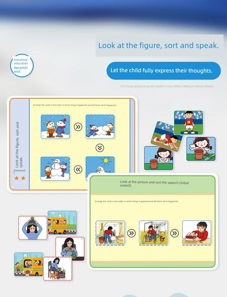 Çocuk Hikaye Anlatma Resim Kartları - Mantıksal Sıralama Eğitimi - Başlangıç Seviyesi Resim Sıralama - 1 Soru Kartı + 30 Cevap Kartı - Resim 7