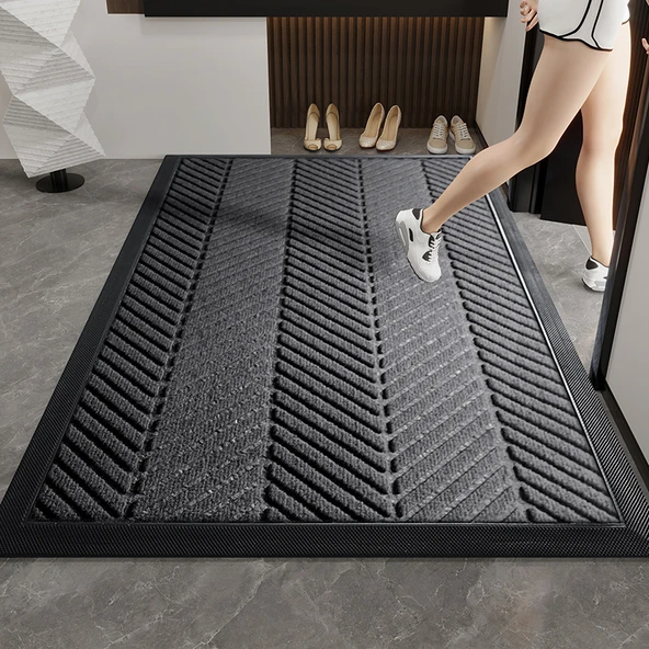 Kaymaz Leke Tutmaz Paspas - Lastik Desen Gri 80x120cm