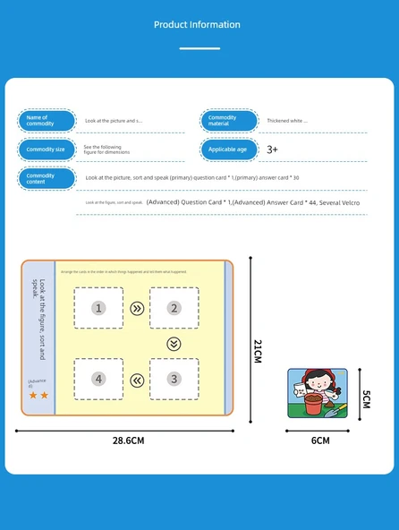Çocuk Hikaye Anlatma Resim Kartları - Mantıksal Sıralama Eğitimi - Başlangıç Seviyesi Resim Sıralama - 1 Soru Kartı + 30 Cevap Kartı - Resim 9