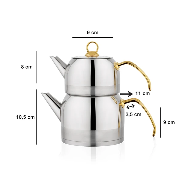 Schafer Ada 4 Parça Gold (Küçük) Metal Çaydanlık Takımı - 2