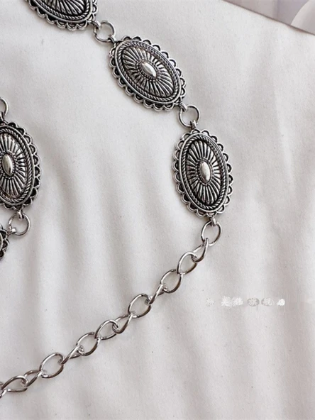 Gümüş Vintage Tarzı Bel Zinciri - Gümüş 108cm x 1cm - 4