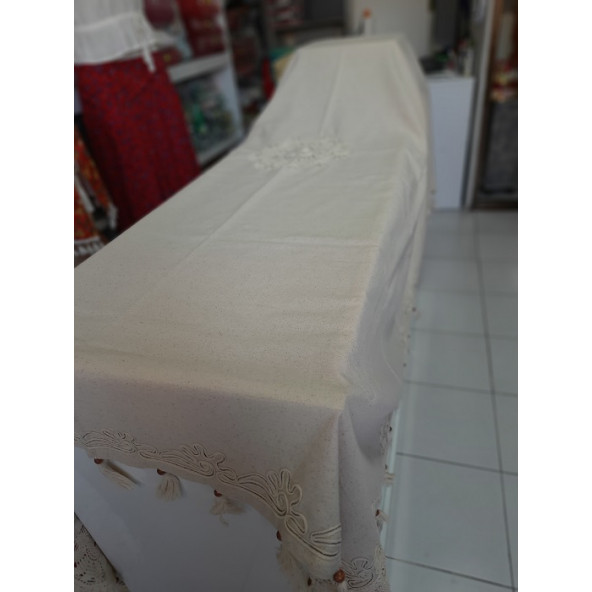 COŞAN TEKSTİL DENİZLİ/ BULDAN DOKUMASI MASA ÖRTÜSÜ - EBADI: 140 X 180 cm RENK: EKRU - DOKUMA - % 100 PAMUKLU