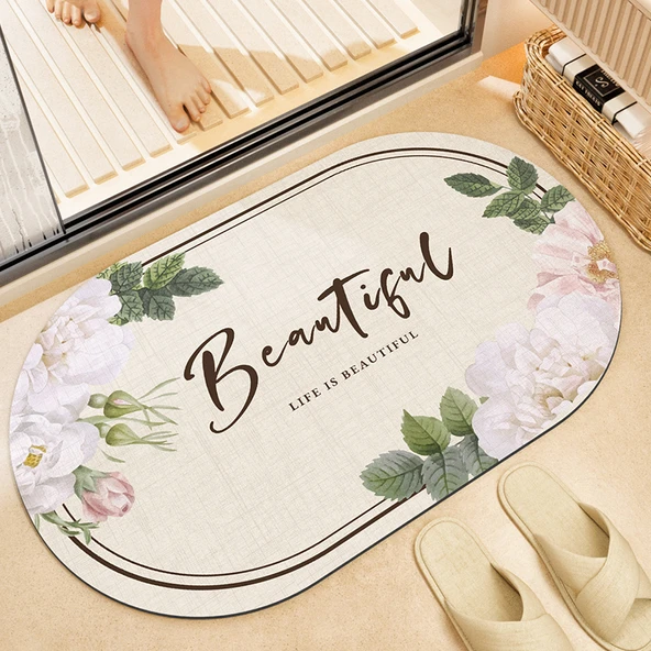 Diyatomlu Banyo Paspası - 40x60cm - Beautiful Flower Desenli