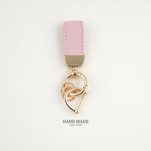 Minimalist Kuzu Derisi Araba Anahtarlık Kolye Çanta Süsü - Pembe one 113