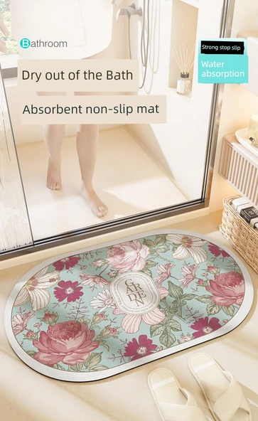 Diyatomlu Banyo Paspası - 50x80cm - Pastoral Desenli - 7