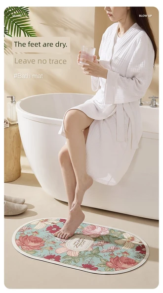Diyatomlu Banyo Paspası - 50x80cm - Pastoral Desenli - 10