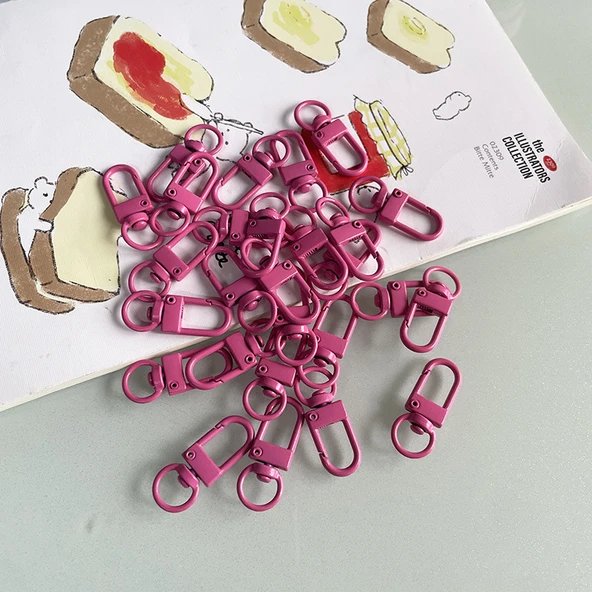 Döner Klipsli Metal Anahtarlık - Gül Kırmızısı - 5'li Paket