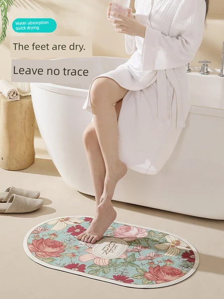 Diyatomlu Banyo Paspası - 50x80cm - Pastoral Desenli - 3