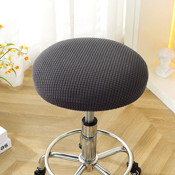 Yuvarlak Tabure Kılıfı - Mısır Kadife Koyu Gri - 33-38cm