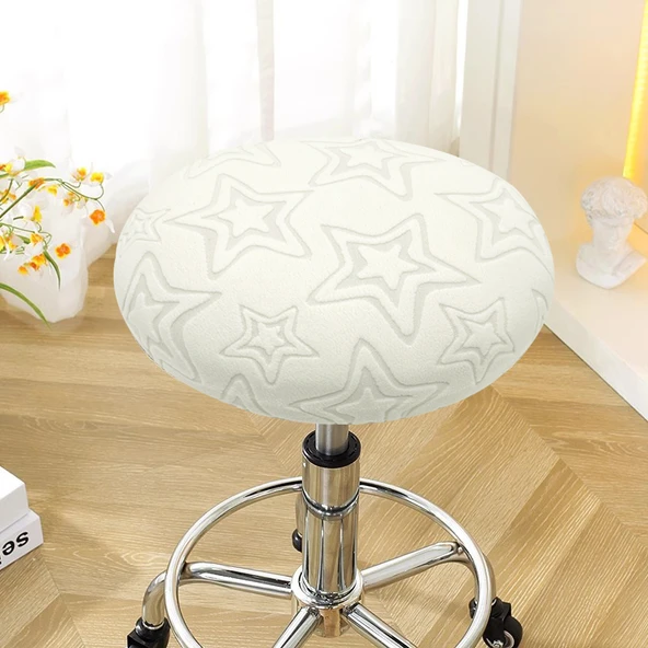 Yuvarlak Tabure Kılıfı - Yıldız Desenli Bej - 33-38cm