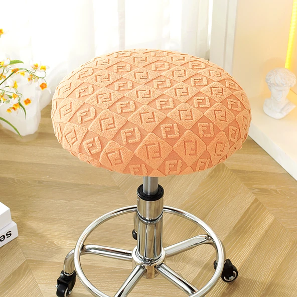 Yuvarlak Tabure Kılıfı - Harf Desenli Turuncu - 33-38cm