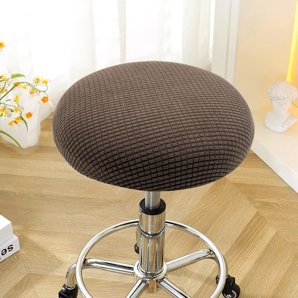 Yuvarlak Tabure Kılıfı - Mısır Kadife Koyu Kahve - 33-38cm