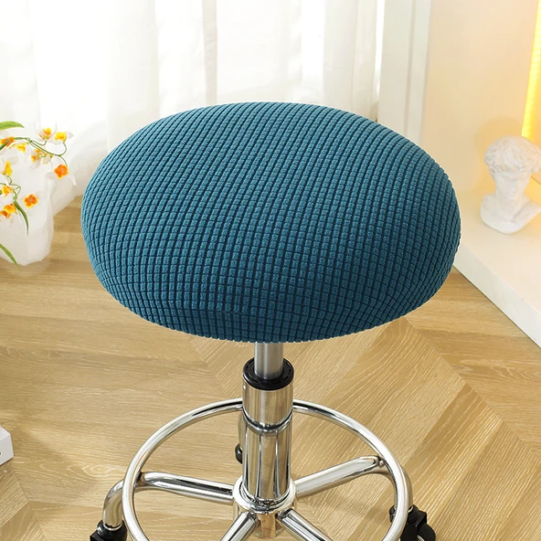 Yuvarlak Tabure Kılıfı - Mısır Kadife Göl Mavisi - 33-38cm