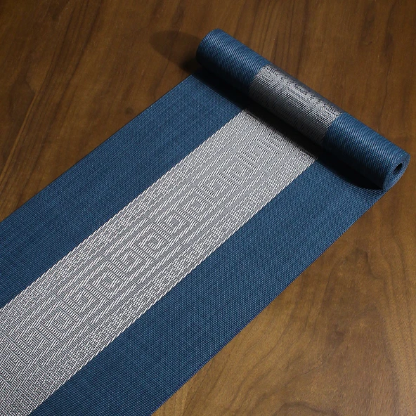 Çin Tarzı Su Geçirmez Çay Masa Örtüsü PVC Zen - Lacivert 30x210 cm
