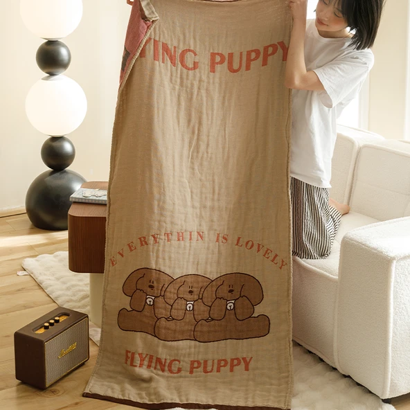 Bebek Müslin Banyo Havlusu - Feifei Köpek - 80x160cm