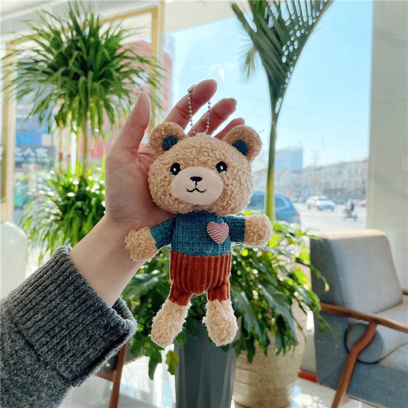 Ayıcık Anahtarlık Kolye - Kalpsiz Altın Tokalı Yeşil Elbiseli 15cm - 9