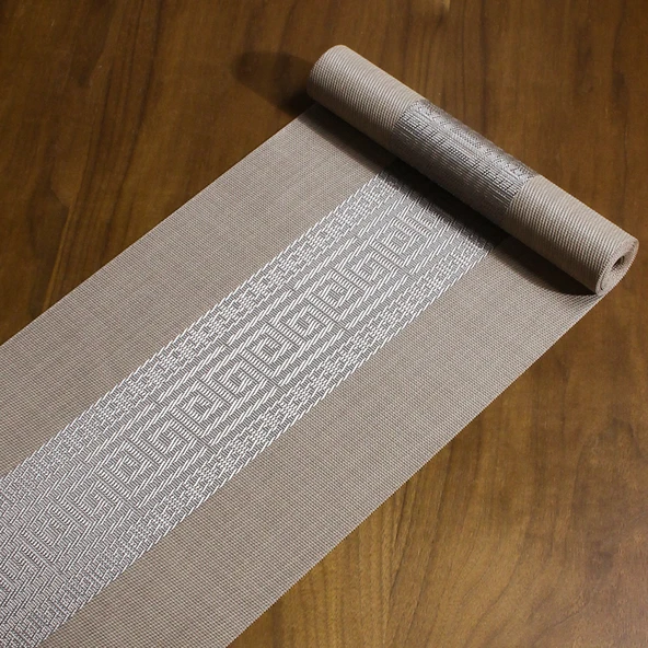 Çin Tarzı Su Geçirmez Çay Masa Örtüsü PVC Zen - Kahverengi 30x180 cm