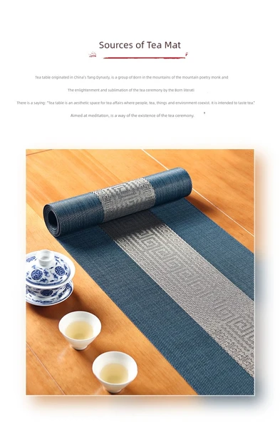 Çin Tarzı Su Geçirmez Çay Masa Örtüsü PVC Zen - Kahverengi 30x300 cm - 8