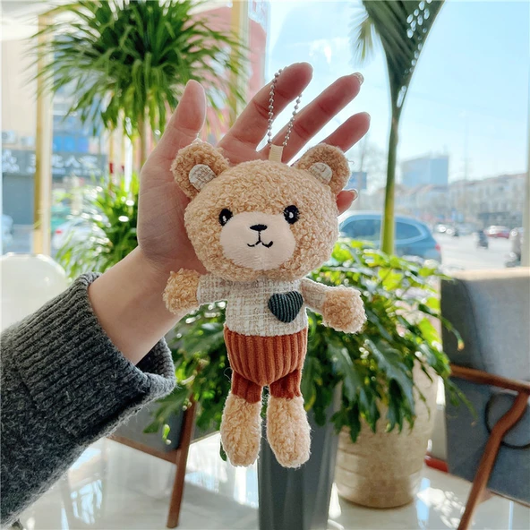 Ayıcık Anahtarlık Kolye - Standart Zincirli Beyaz Elbiseli 15cm