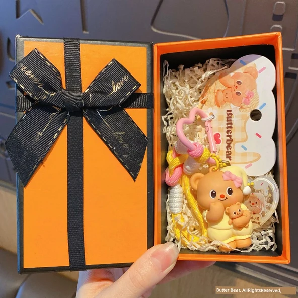 Butter Bear Anahtarlık - Sarı Pijama - Turuncu Hediye Kutulu