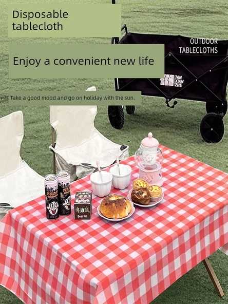 Kamp Tek Kullanımlık Masa Örtüsü 2.2m Kırmızı Kareli Taşınabilir - Resim 2