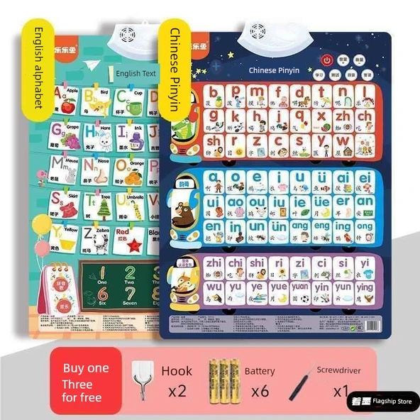 İlkokul Öğrencileri için Pinyin + Harfler Duvar Çizelgesi (2'li Set)